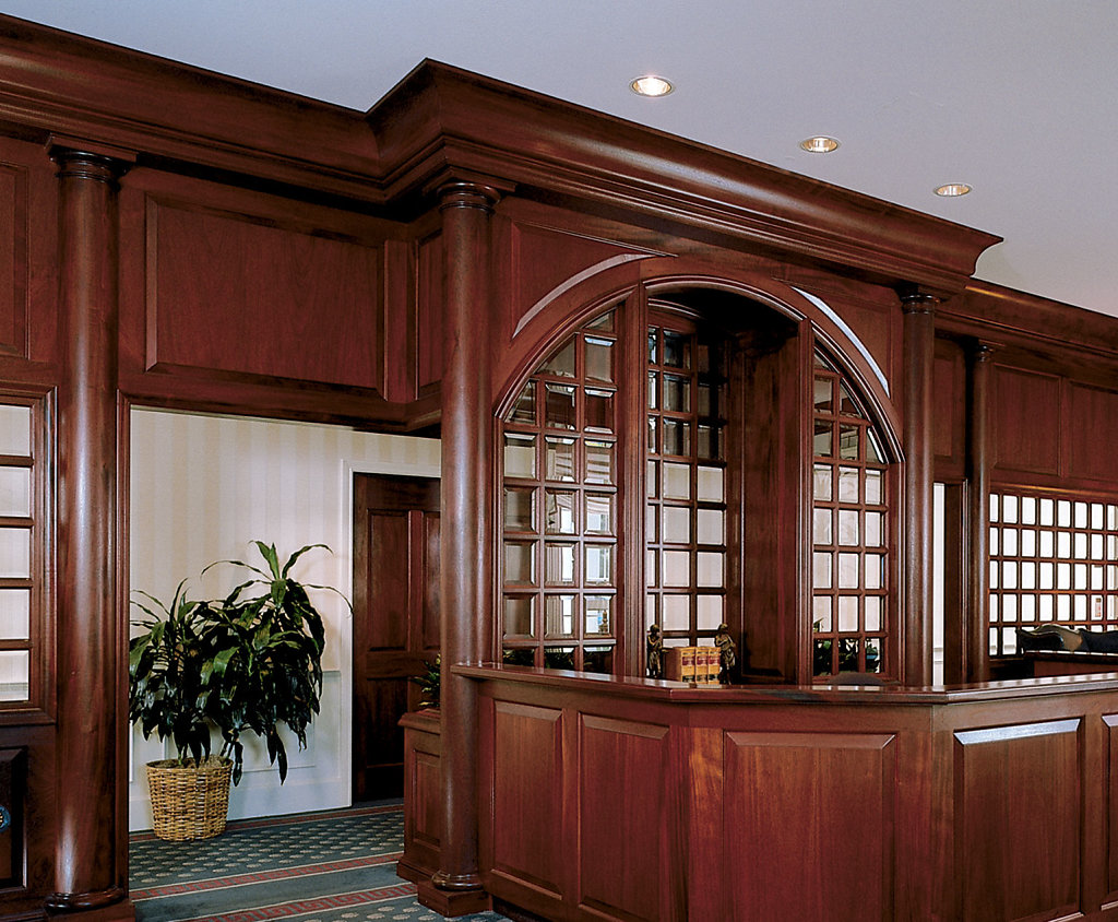 Stained Tuscan Wood Columns in a Conference Room