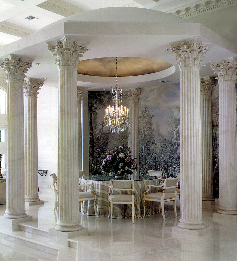 Fluted Faux Marble Corinthian Columns in Living Room