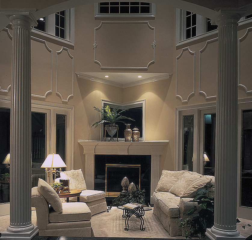 Fluted Tuscan PolyStone® Columns in a Living Room