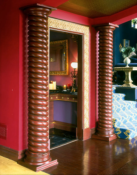 Brown Rope-Twist Spiral Columns in Foyer