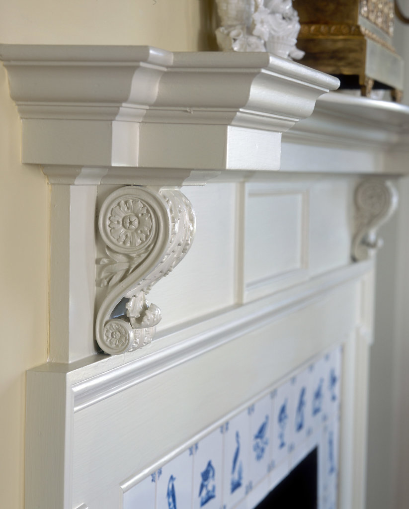 Acanthus Corbels on a Mantel in Chadsworth Cottage