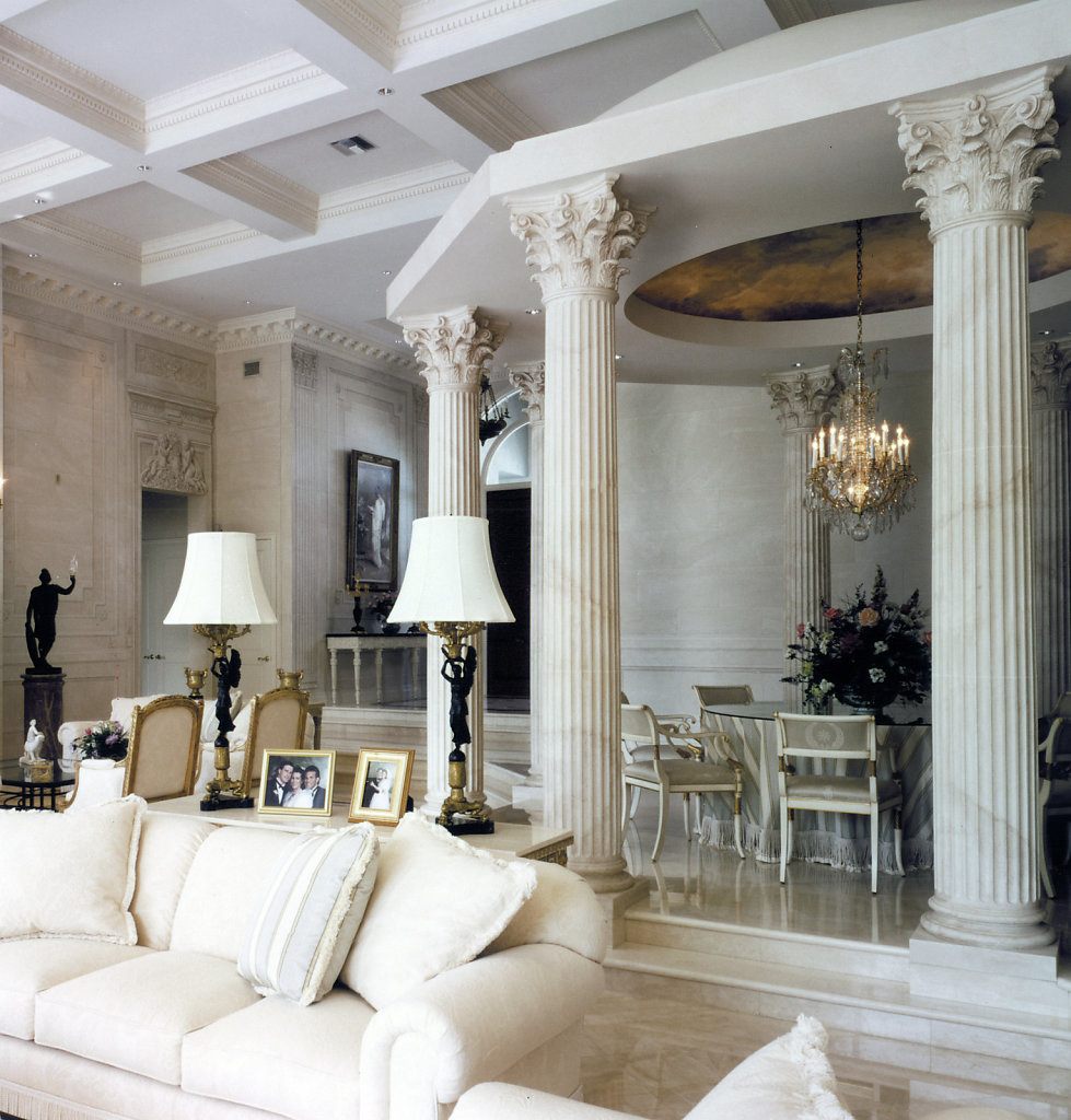 Fluted Faux Marble Corinthian Columns in Living Room