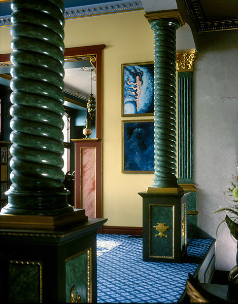 Green Rope-Twist Spiral Columns in Living Room